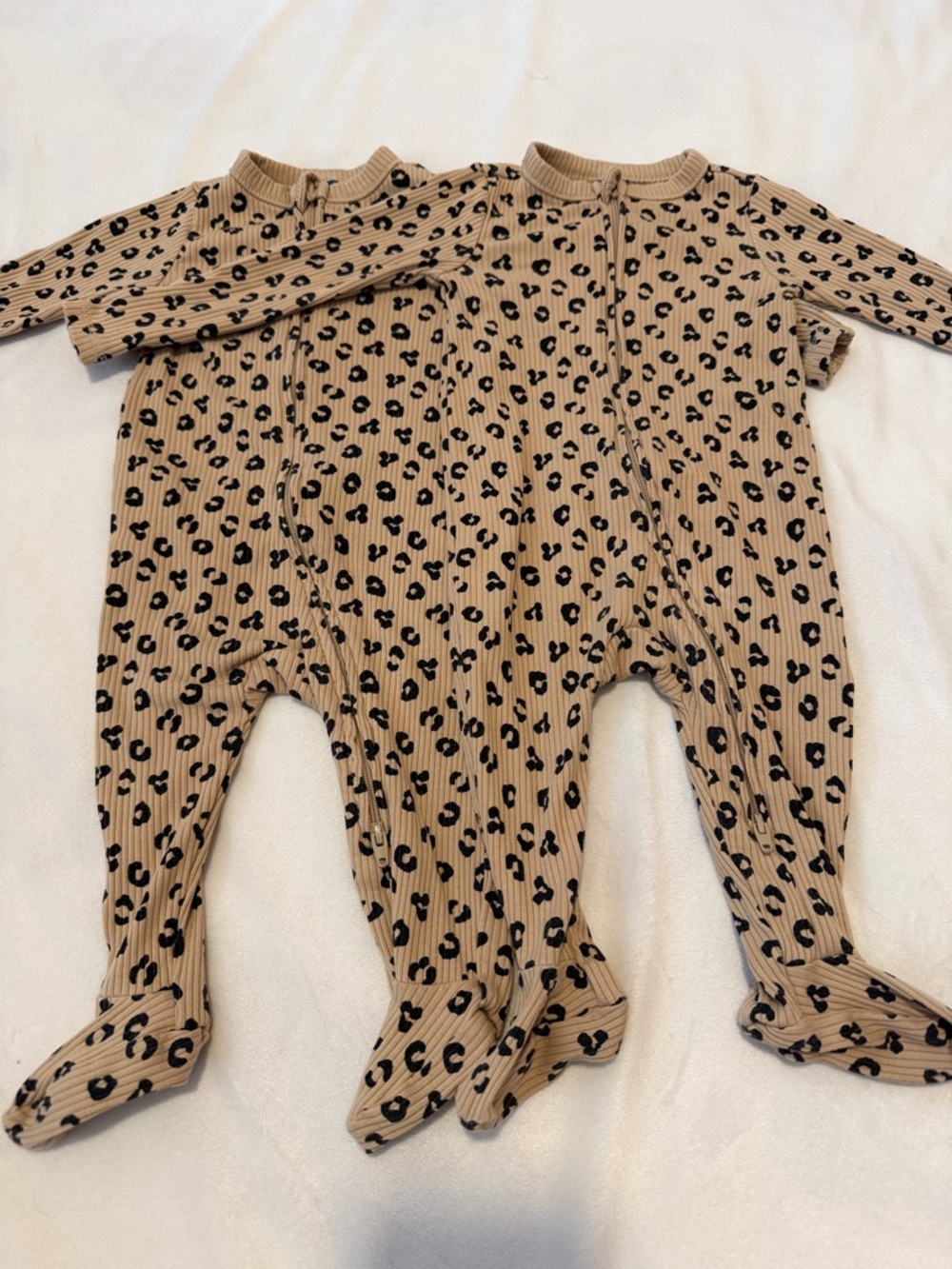Beige Leopard-Print Baby One-Piece Footed Sleeper